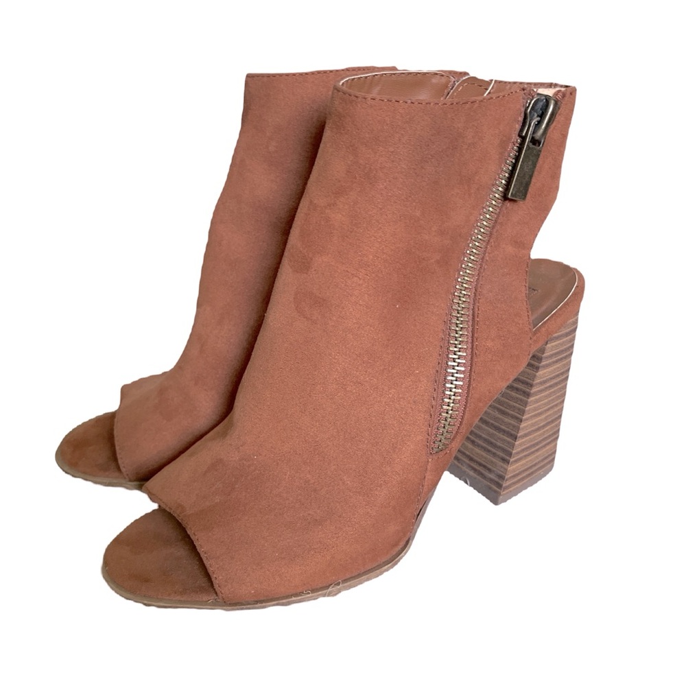 Faux Suede Peep-Toe Booties